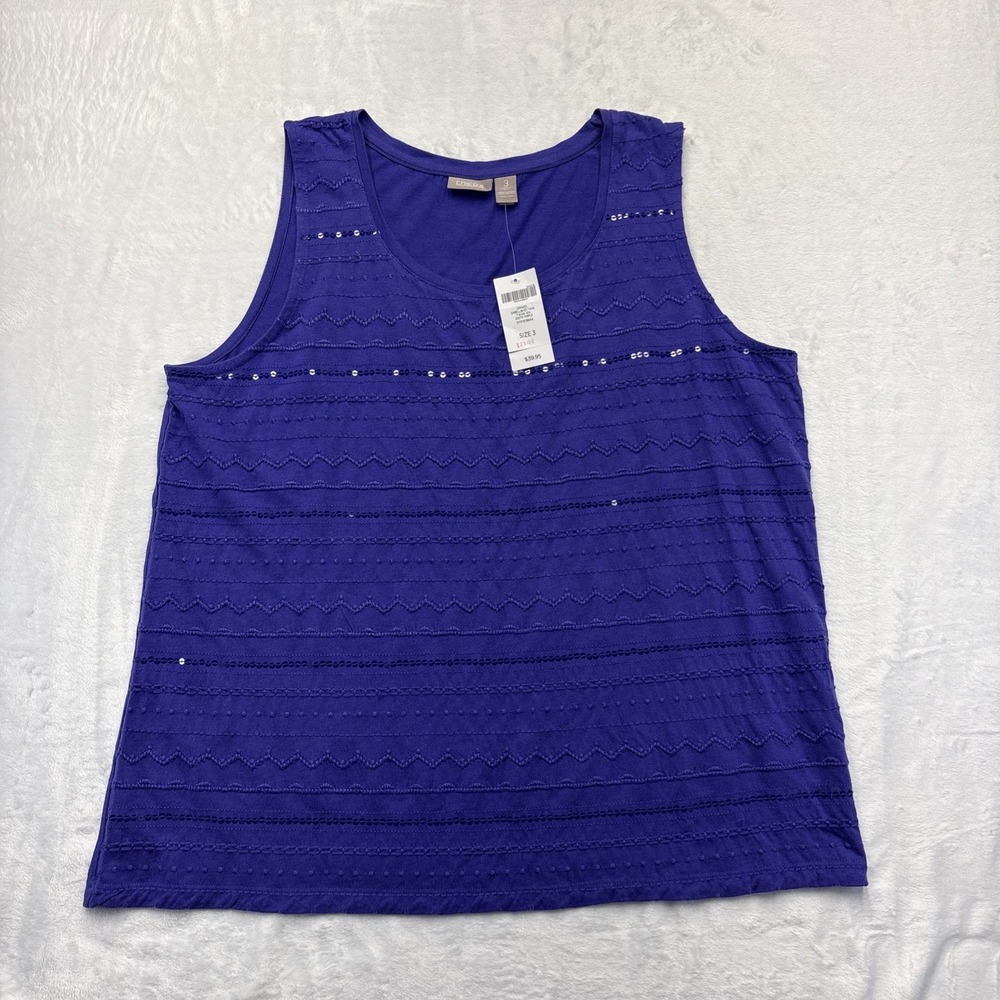 Chico's Tank Top Women's Purple Size 3 Sequin Sleeveless Embellished NWT